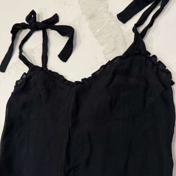 Reformation Christine Mini Dress RuffleHem TieStraps Sweetheart Womens 2 Black - Picture 10 of 16